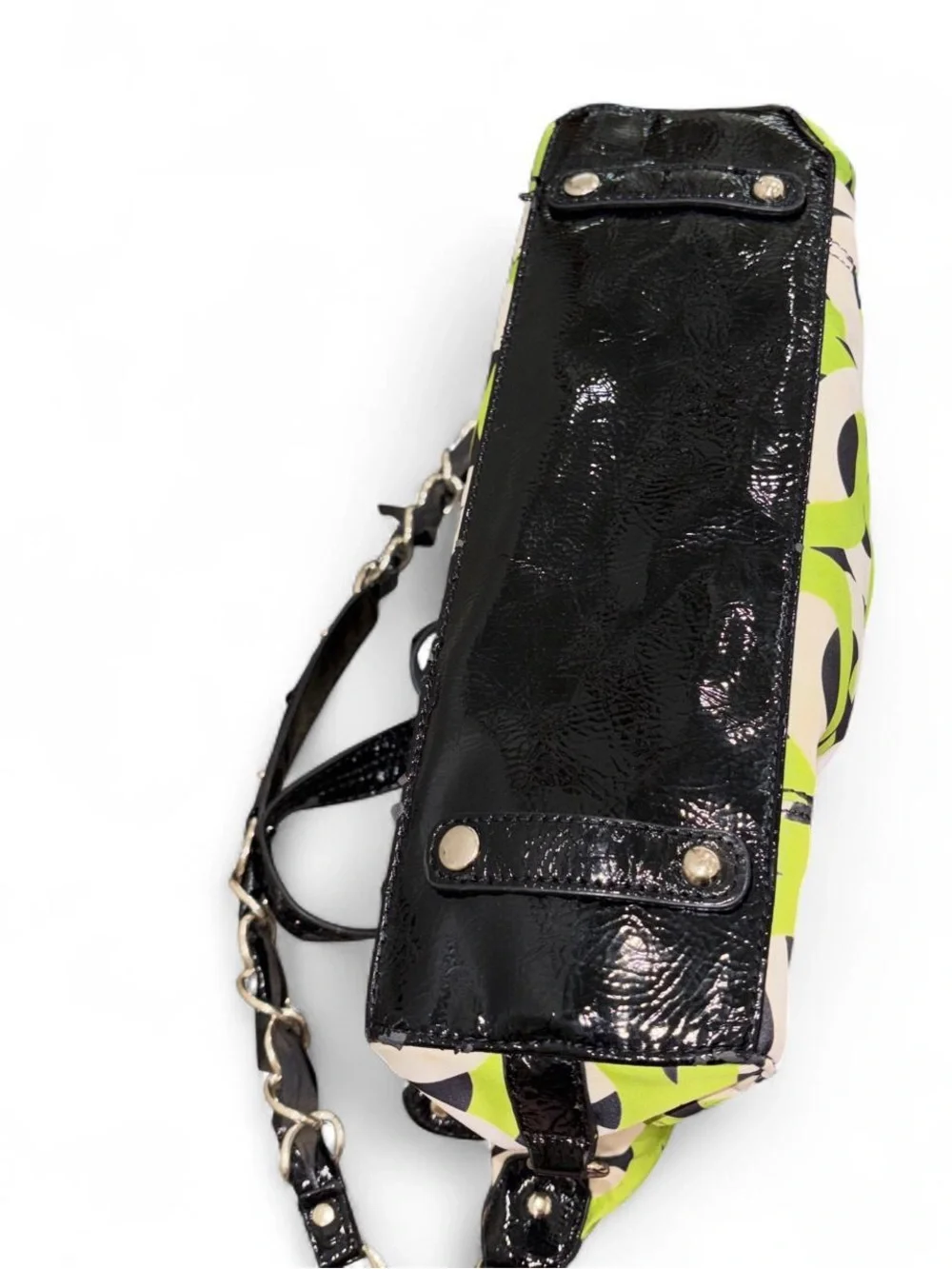 Coach Lime Green and Black Geo Print Satchel